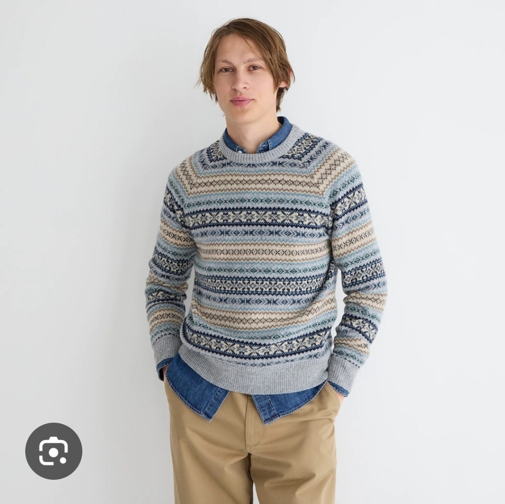 NWT J.Crew Men"s Wool-blend Fair Isle sweater Sz XL $128 Vintage - Picture 2 of 9